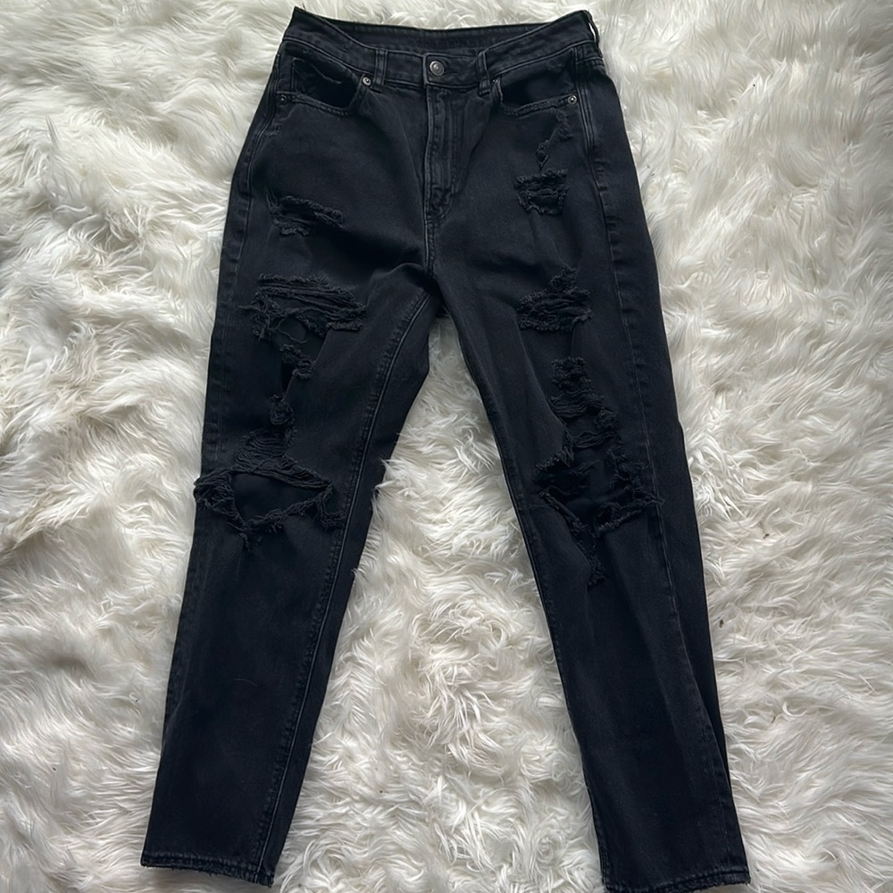 American Eagle Black Ripped Denim Jeans Size 6:l